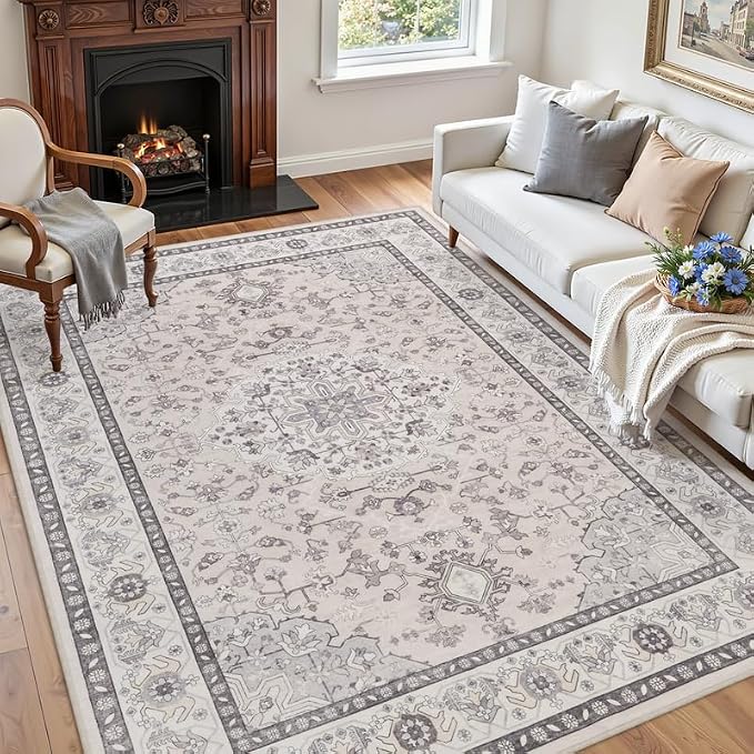 6x9 Area Rugs for Living Room: Vintage Boho Neutral Washable Rug Indoor Soft - Image 3