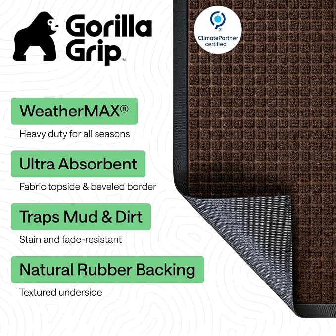 GORILLA GRIP 100% Waterproof All-Season WeatherMAX Doormat US Designed Natural - Image 2