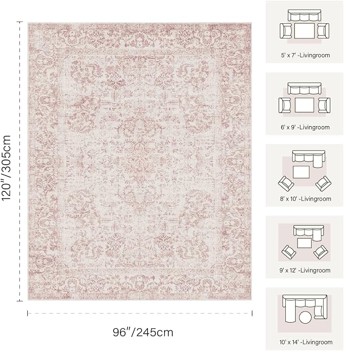Rugxara 8x10 Pink Area Rug for Living Room & Bedroom, Large Washable Rugs for - Image 2