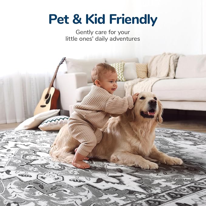 Lessymo Washable Area Rugs 6x9- Boho Area Rug Low Pile - Image 5
