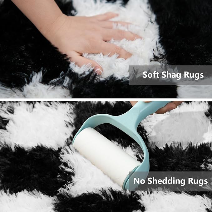 Checkered Area Rugs for Bedroom Living Room, 4x6 Black and White Fluffy Soft - Image 4