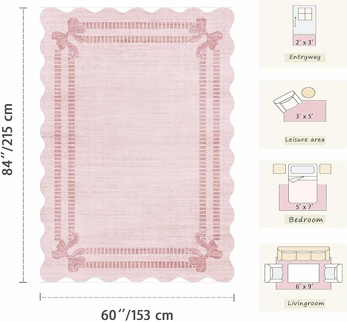 Latte&Fog Pink Scalloped Bow Area Rug - Image 2