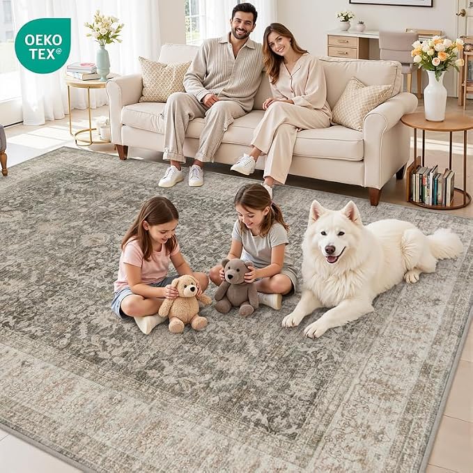 5x7 Area Rugs for Living Room: Vintage Boho Neutral Washable Rug Indoor Soft - Image 8