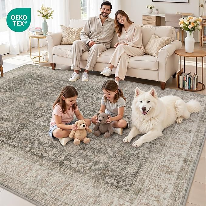 10x14 Area Rug for Living Room: Vintage Boho Neutral Washable Rug Indoor Soft - Image 7