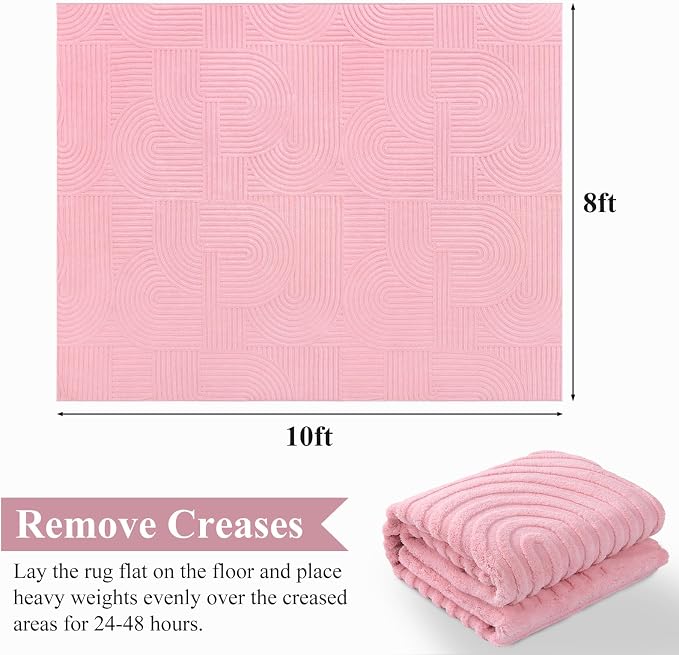 Pauwer Pink Area Rug for Girls Bedroom 8x10 Soft Fluffy Non Slip Machine - Image 2
