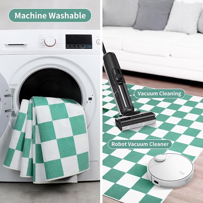 Terrug Green and White Checkered Rug - Image 6