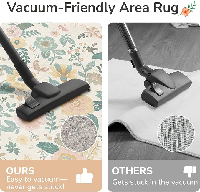 3x5 Area Rugs, Washable Floral Rug, Low Pile Non-Slip Carpet, Flower Rug - Image 2