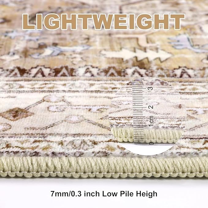 Yamaziot Washable Runner Rug, Stain Resistant Low Pile Distressed Carpet Runner - Image 3