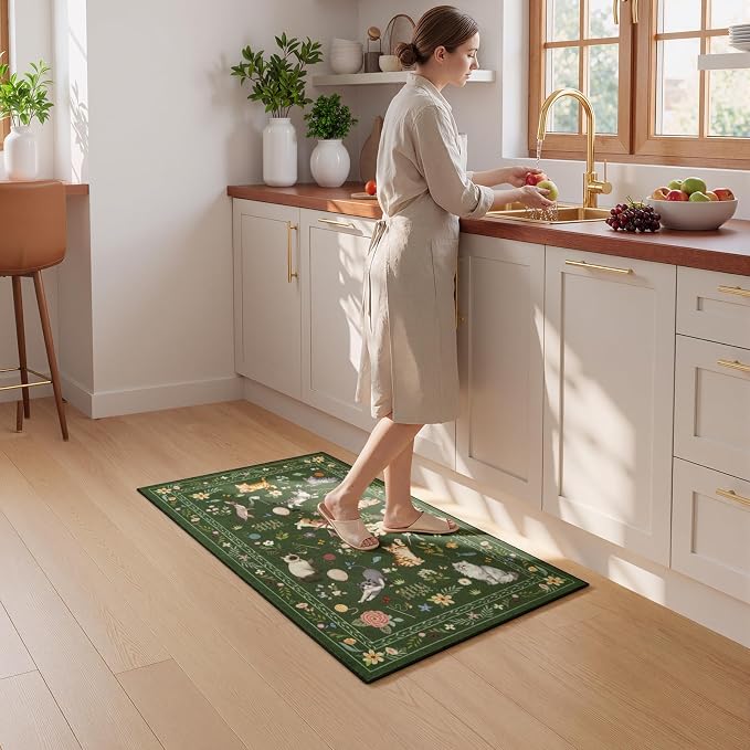 Unirea 2x3 Small Dark Green Washable Cat Area Rug, Door Mat Indoor Entrance Rug - Image 6