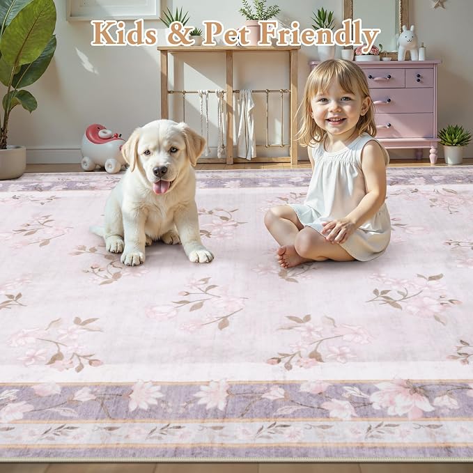 LIVEBOX Floral Washable Rug 2x3, Lavender Bathroom Rugs Non Slip Soft Bedroom - Image 4