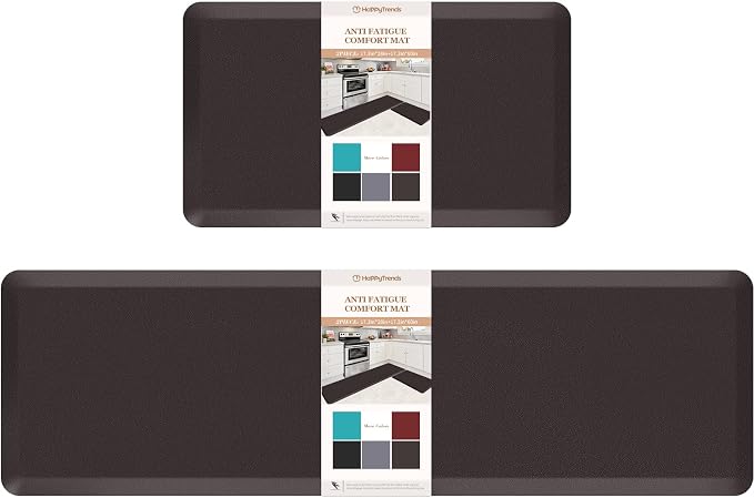 HappyTrends Kitchen Mat, 17.3"x28"+17.3"x60" Chocolate, Cushioned Comfort by HappyTrends