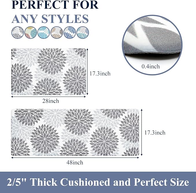 HEBE Anti Fatigue Kitchen Rugs Sets of 2, Non Slip Kitchen Mats - Image 6