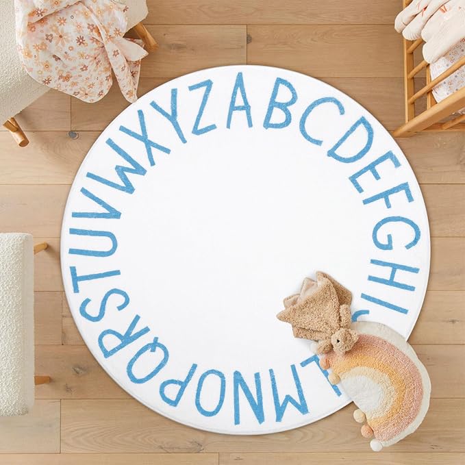 Topotdor Round Kids Play Rug Alphabet Nursery Area Rug Extra Large Soft - Image 8