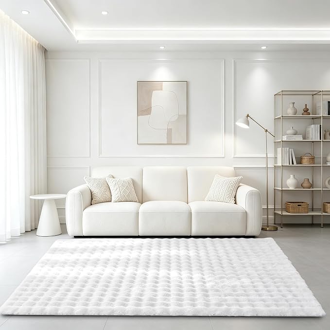 White Rabbit Plush Rug 5'x8', Fluffy Faux Fur Shaggy Area Rug - Image 3
