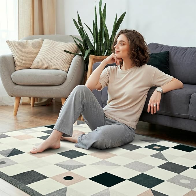 Terrug Grey and Beige Geometric Round Rug 5ft - Image 4