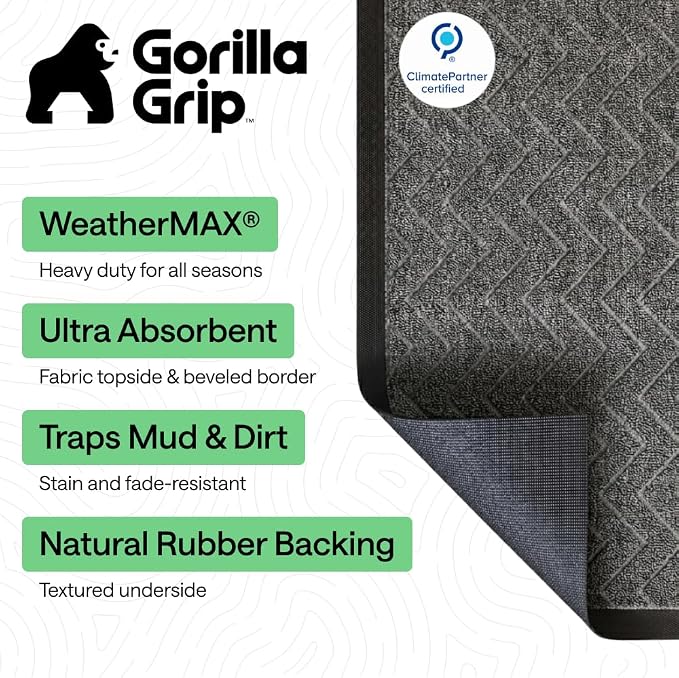 GORILLA GRIP 100% Waterproof All-Season WeatherMAX Doormat US Designed Natural - Image 2