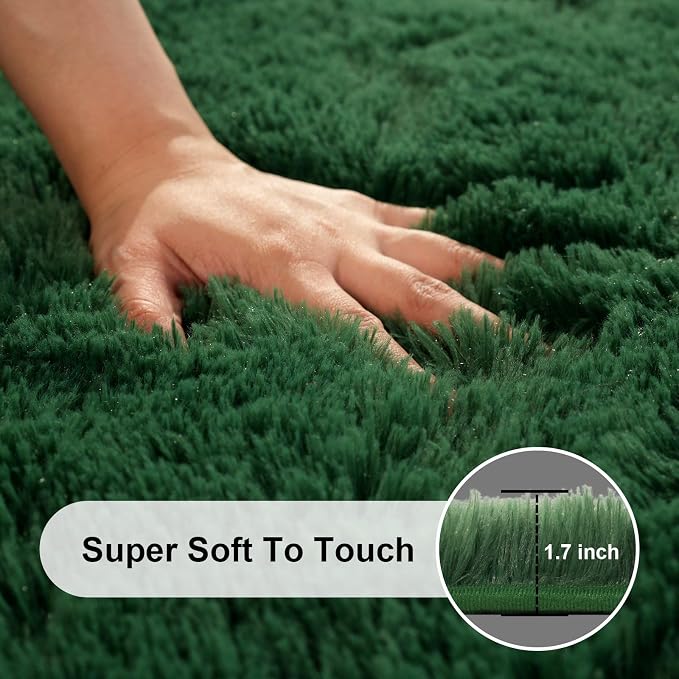 Area Rugs 9x12 Living Room, Large Fluffy Dark Green Rugs - Image 2