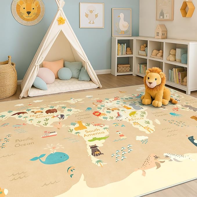 Washable Kids Rug for Playroom – 5x7 Toddlers Room Play Rug, Educational World by HazoHaus