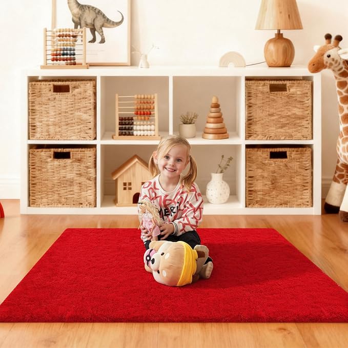 Red Rugs for Bedroom, 3x5 Fluffy Area Rugs for Living Room, Small Fuzzy Shag - Image 6