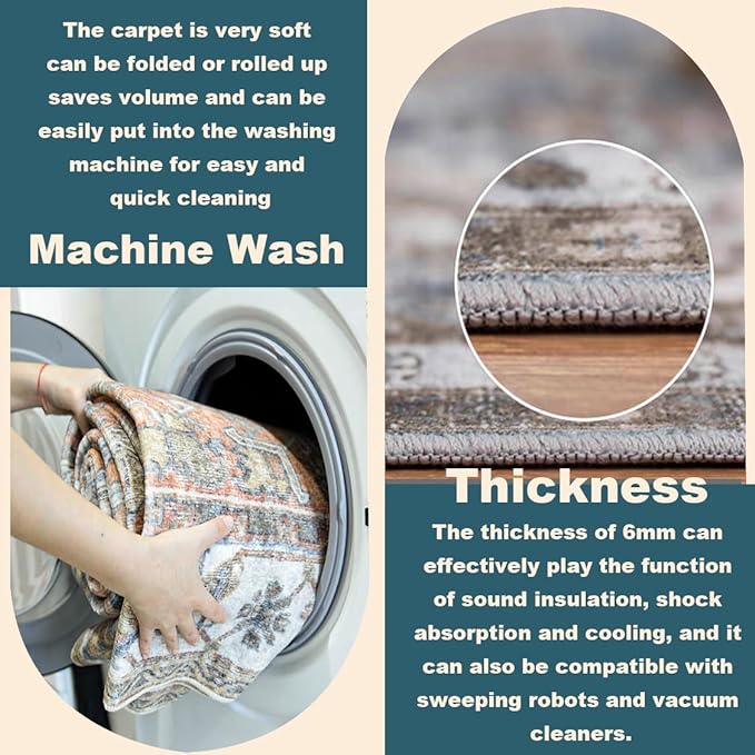 CHAMPLANT Area Rug 6'x9' Washable Vintage Traditional Distressed Thin Retro - Image 4