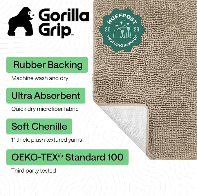GORILLA GRIP Bath Rug Mat 54x24, Thick Absorbent Chenille, Quick Dry Microfiber - Image 2