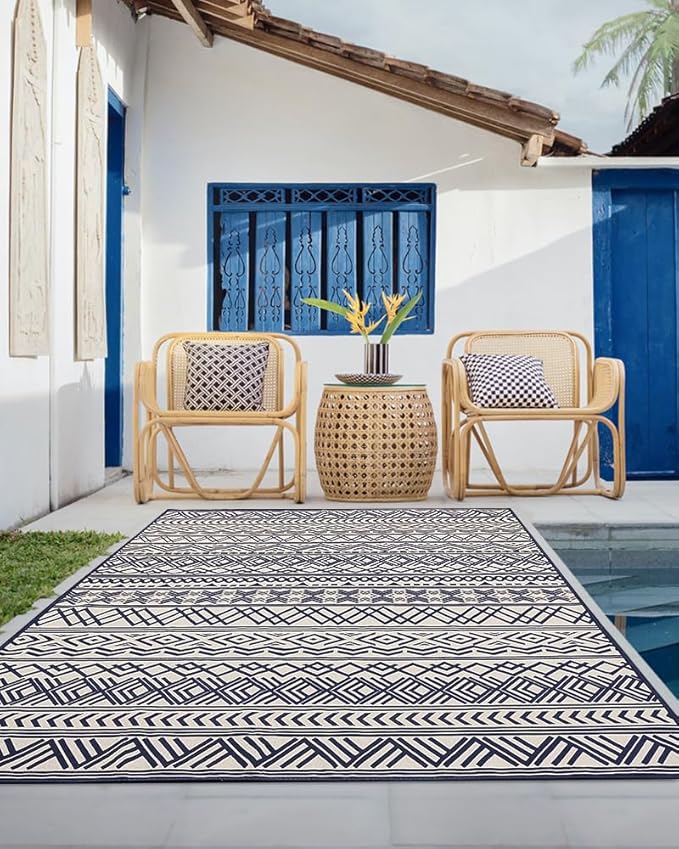 Outdoor Rug Carpet 5x8 ft, Flatweave Textured Outdoor Patio Rug Non Slip Indoor - Image 4