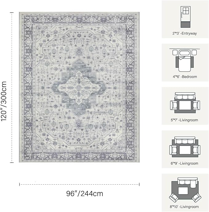 Rugxara 8x10 Washable Area Rug for Living Room, Extra Large Vintage Boho Rugs - Image 2