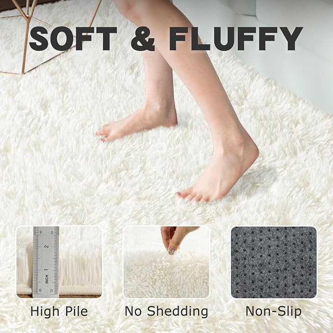 Round White Rug for Bedroom, 6 ft Circle Area Rugs for Living Room, Soft Fluffy - Image 6