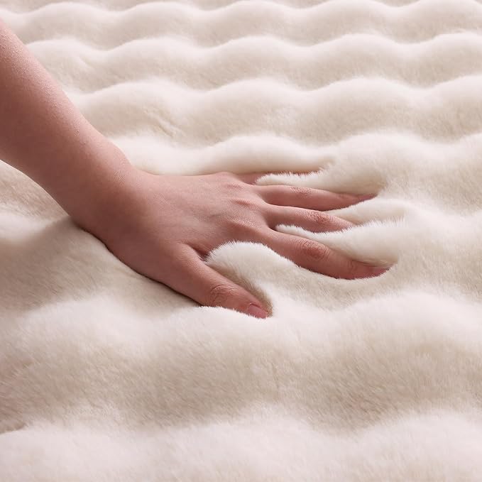 Creamy White Rabbit Plush Rug 2'x6', Fluffy Shaggy Area Rug - Image 5