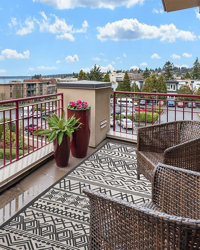 Outdoor Rug Carpet 4x6 ft, Flatweave Textured Outdoor Patio Rug Non Slip Indoor - Image 5