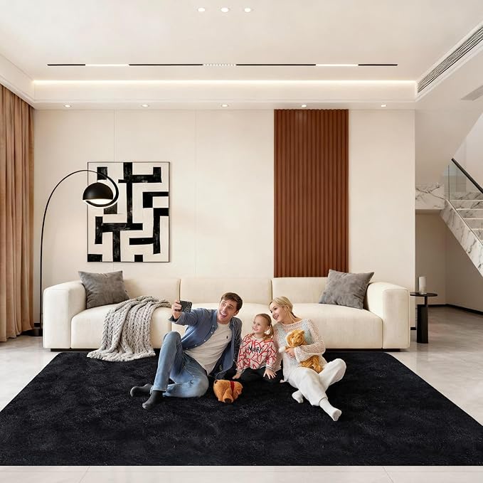 Black Rugs for Living Room, Large Fluffy 6x9 Area Rugs for Bedroom, Fuzzy Shag - Image 6