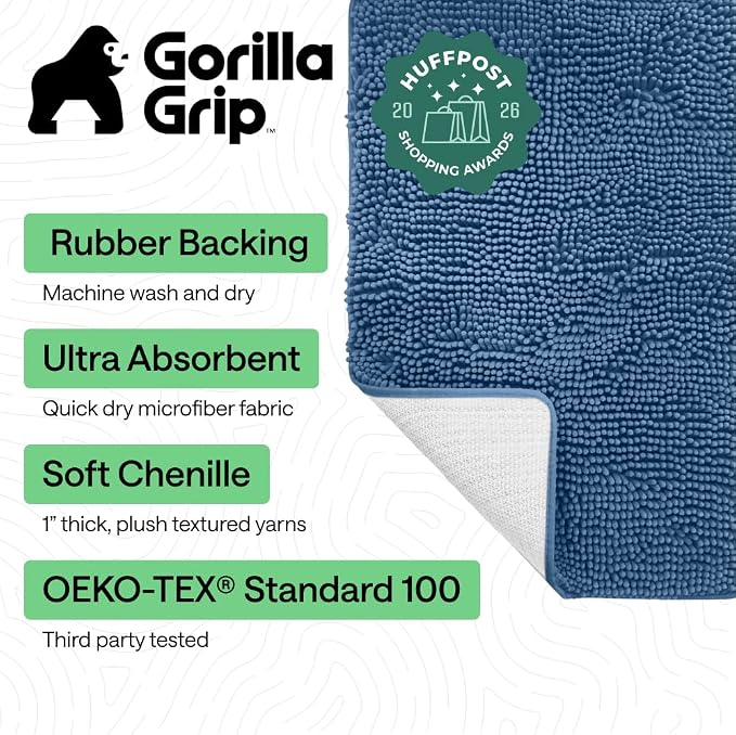 GORILLA GRIP Bath Rug Mat 36x24, Thick Soft Absorbent Chenille, Quick Dry - Image 2