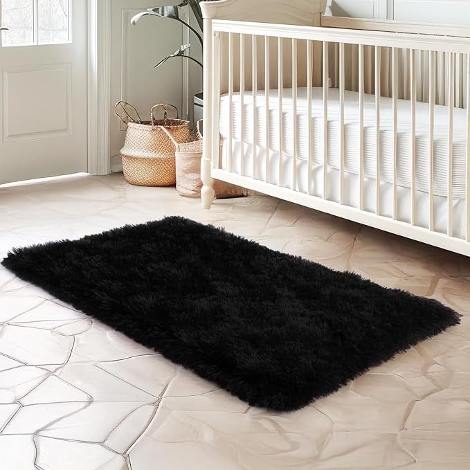 qulint Black Rug for Bedroom, 2x3 Small Area Rugs for Boys Room Soft Shag Fuzzy - Image 8
