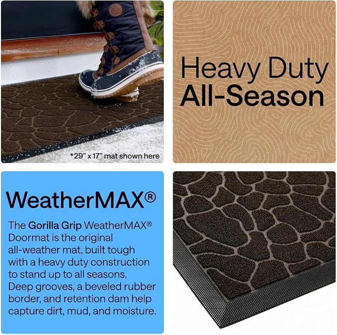 GORILLA GRIP 100% Waterproof All-Season WeatherMAX Doormat 35x23, US Designed - Image 3