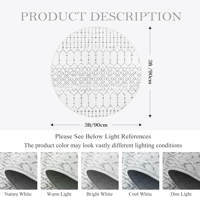 Lahome Moroccan Round Area Rug - 3Ft Round Rug Non-Slip Washable Soft Round - Image 2