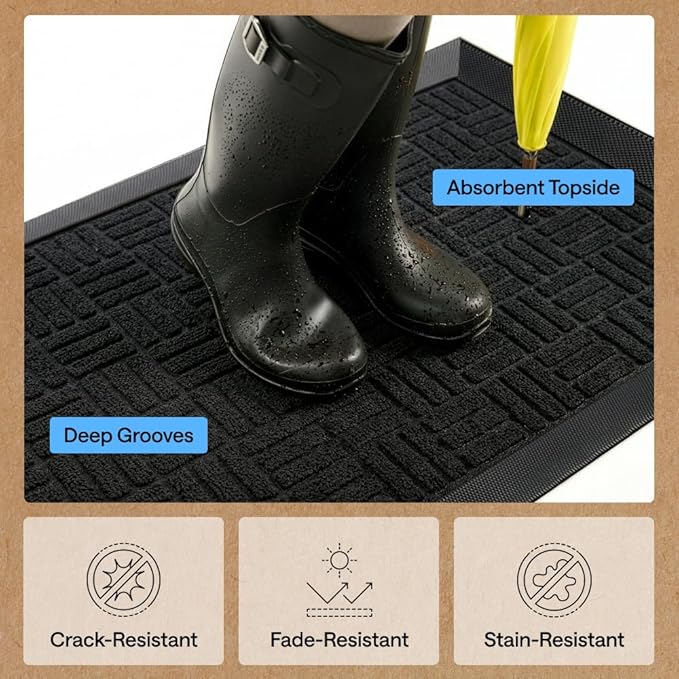 GORILLA GRIP 100% Waterproof All-Season WeatherMAX Doormat, US Designed Natural - Image 5