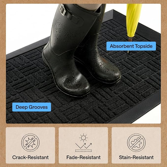 GORILLA GRIP 100% Waterproof All-Season WeatherMAX Doormat 35x23, US Designed - Image 5