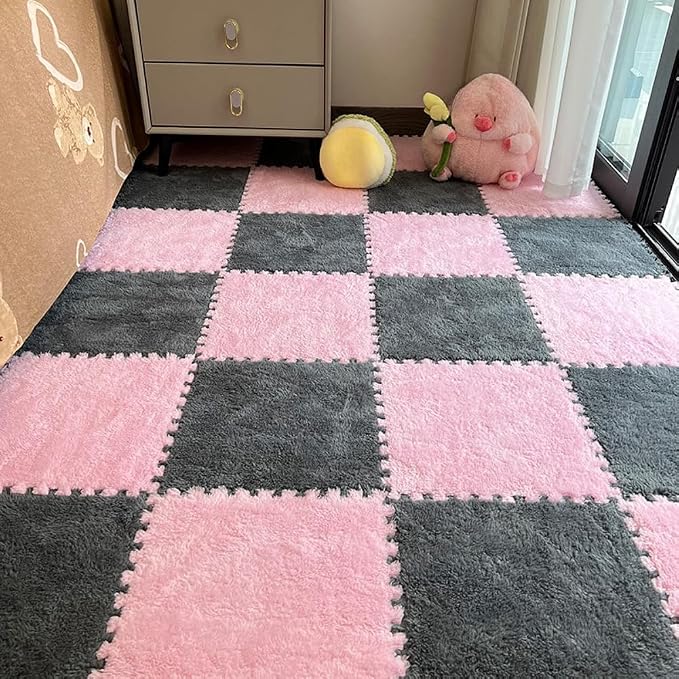 12pcs Carpet Squares Puzzle Floor Mat, Plush Interlocking Carpet Tiles by Unknown