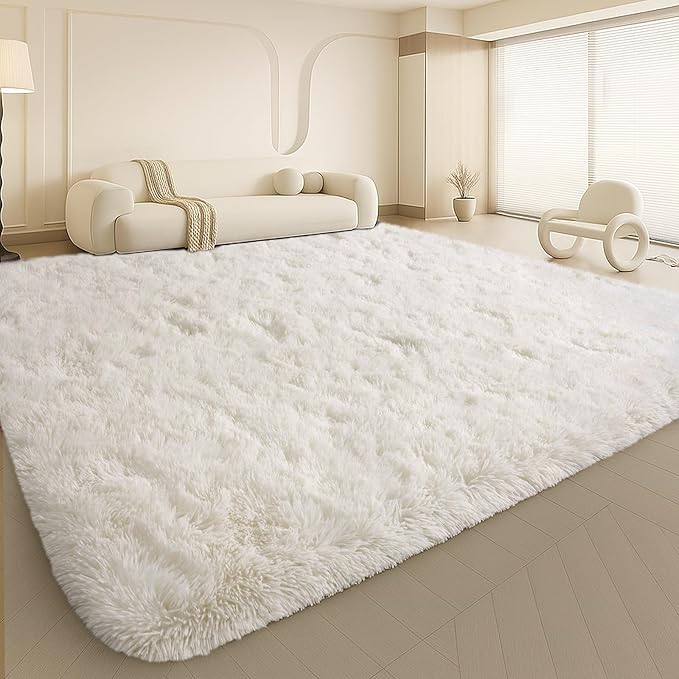 8x10 Area Rugs Living Room, Cream White Large Plush Fluffy Bedroom Carpet - Image 8