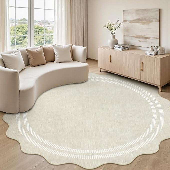 Round Area Rugs 6ft for Bedroom, Ivory Washable Circle Rug Soft Non Slip Floor - Image 2