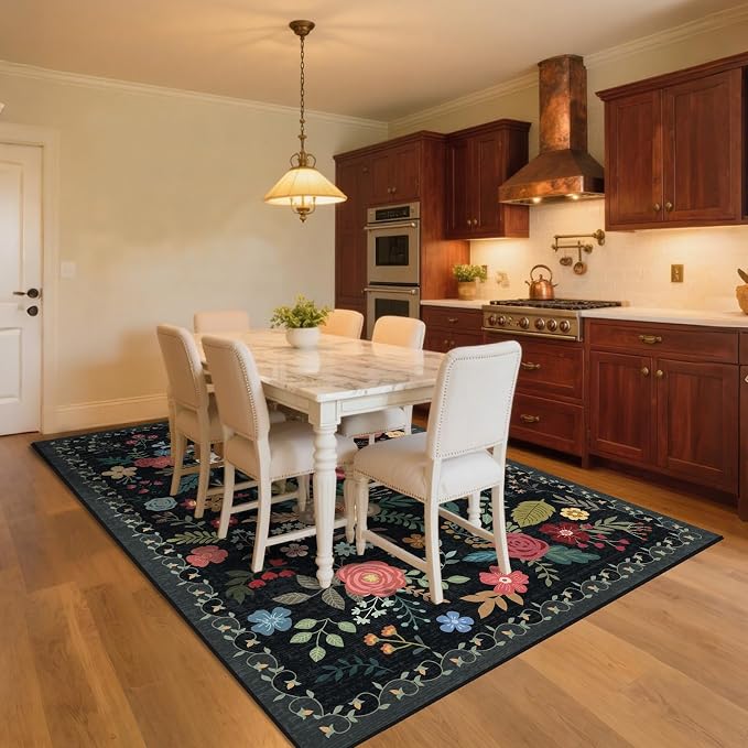 8x10 Area Rug, Floral Rugs for Living Room, Stain-Resistant Washable Bedroom Rug - Image 3