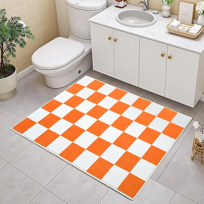 Terrug Orange and White Checkered Rug - Image 4