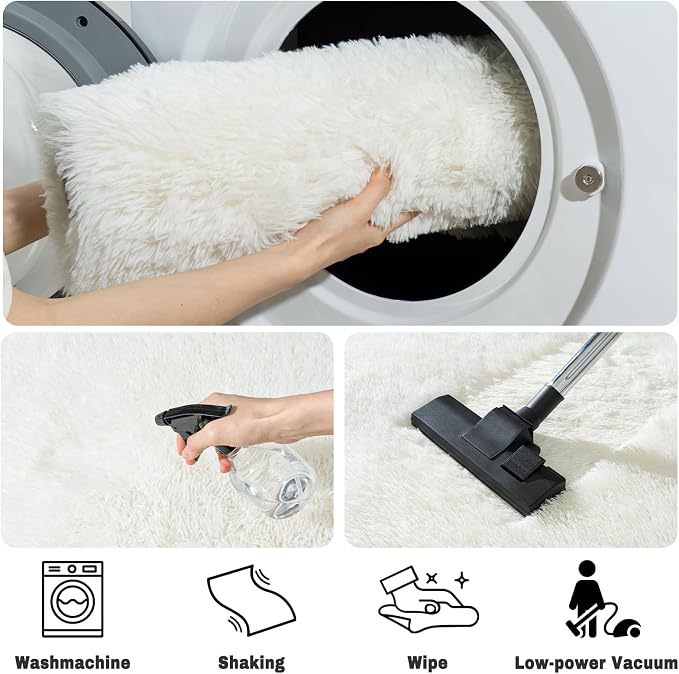 Soft Fluffy Area Rug for Bedroom, Cream White Fuzzy Shaggy Oval Throw Rugs for - Image 7