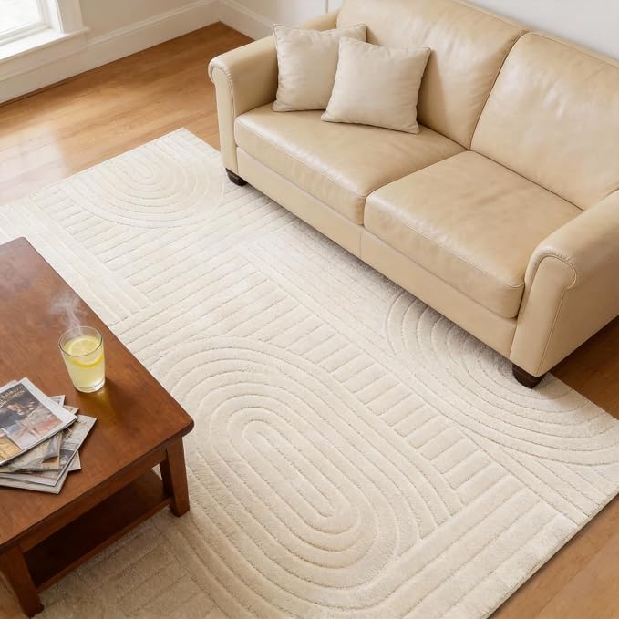 5x7 Geometric Solid Beige Area Rug – Washable, Durable Non-Slip Indoor Carpet - Image 7