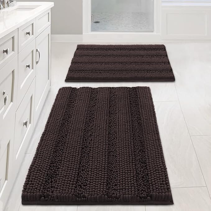 Non Slip Thick Shaggy Chenille Bathroom Rug Mat Set Extra Soft and Absorbent by HVERSAILTEX