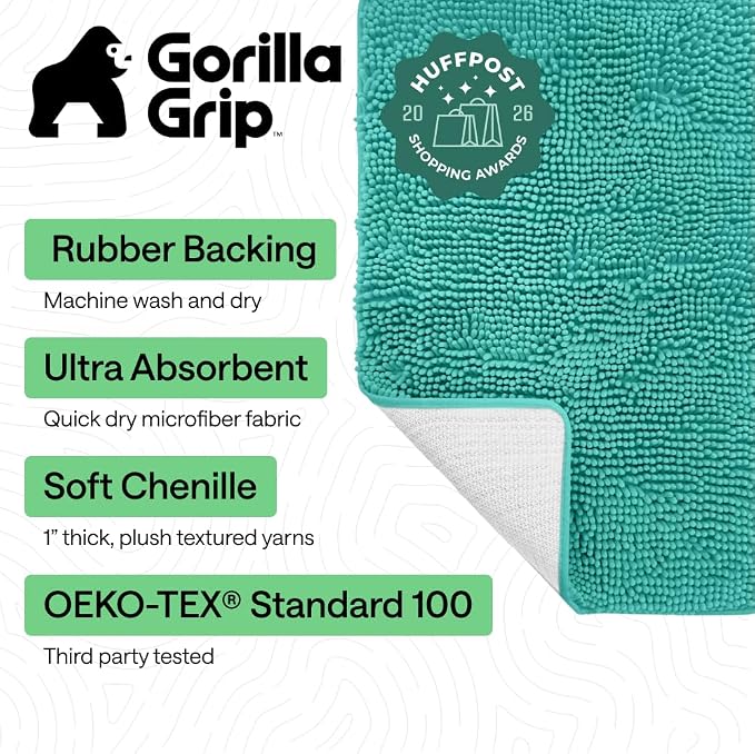 GORILLA GRIP Bath Rug Mat 30x20, Thick Soft Absorbent Chenille, Quick Dry - Image 2