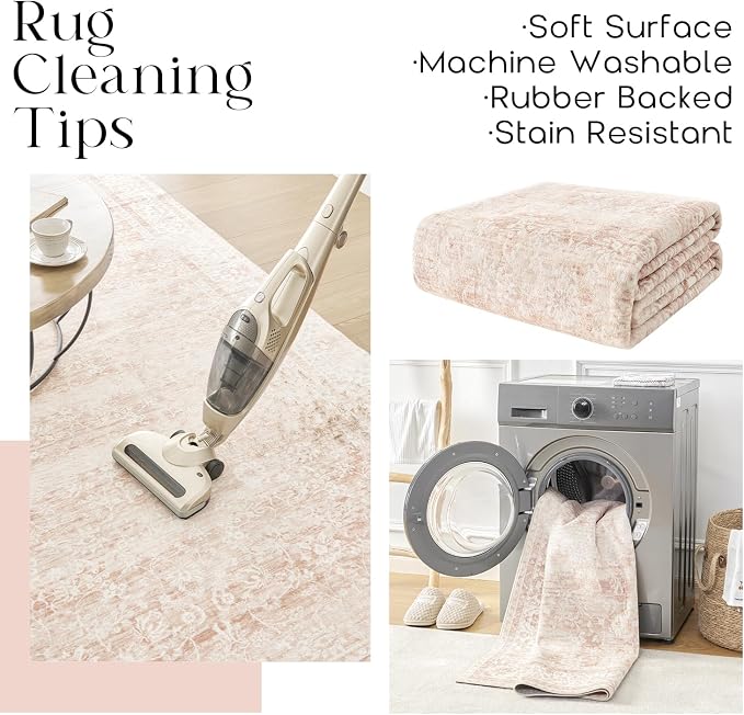 Pink Small Throw Rug for Bedreoom 2x3 Washable Boho Vintage Distressed - Image 4