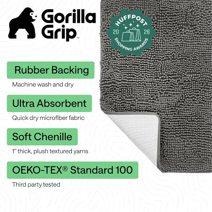 GORILLA GRIP Bath Rug Mat 44x26, Soft Absorbent Chenille, Quick Dry Microfiber - Image 2
