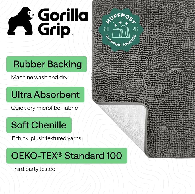 GORILLA GRIP Bath Rug Mat, Thick Soft Absorbent Chenille, Quick Dry Microfiber - Image 2