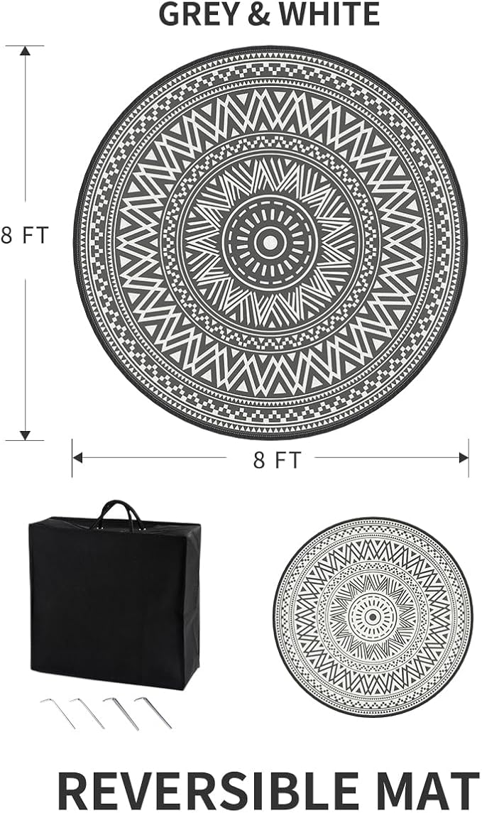 MontVoo Outdoor Rug Carpet Waterproof Round 8ft Outdoor Patio Rug Mat - Image 2